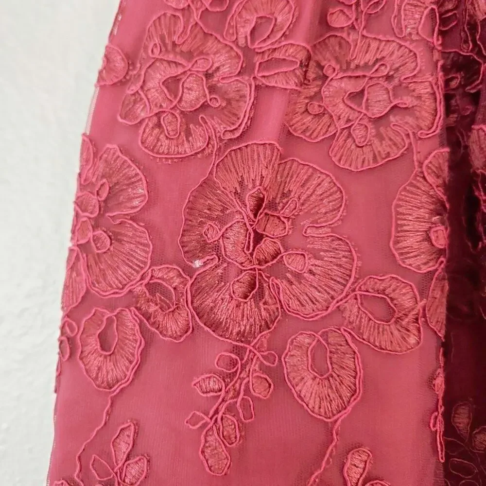 Youngland Girls Size 4 Red Glitter Floral Lace Holiday Dress Large Satin Bow